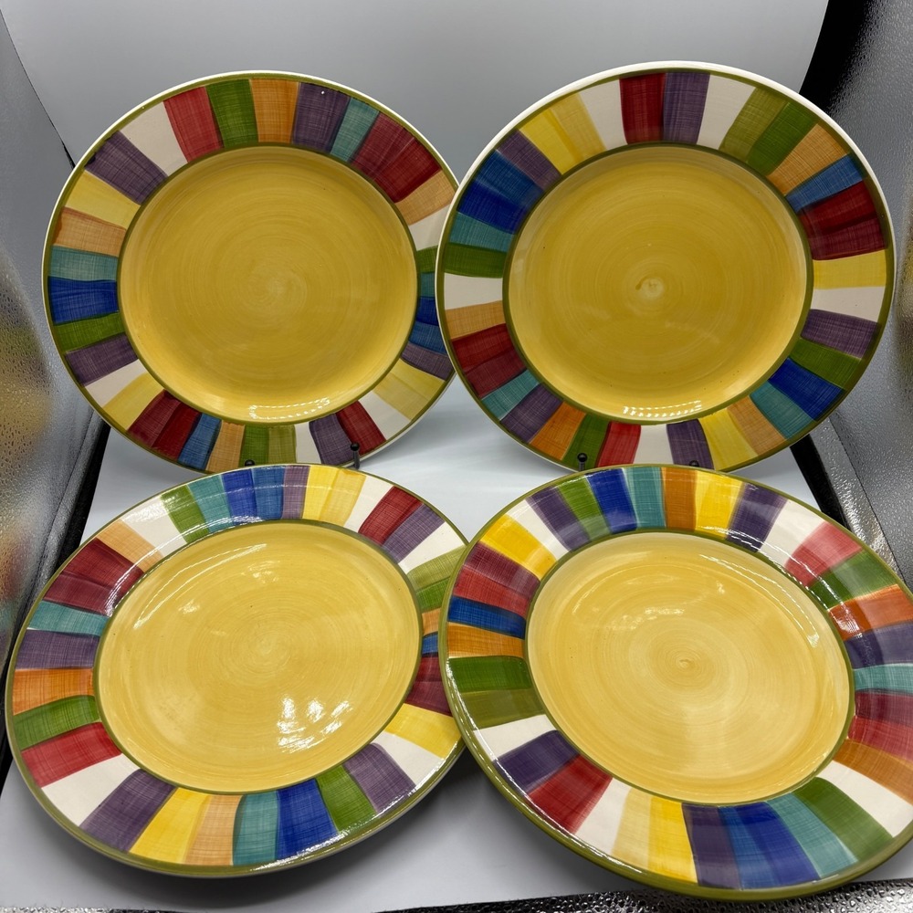 Set 4 Philippe Richard 10 7/8" Dinner Plates Porcelain Rainbow Stripes Painted